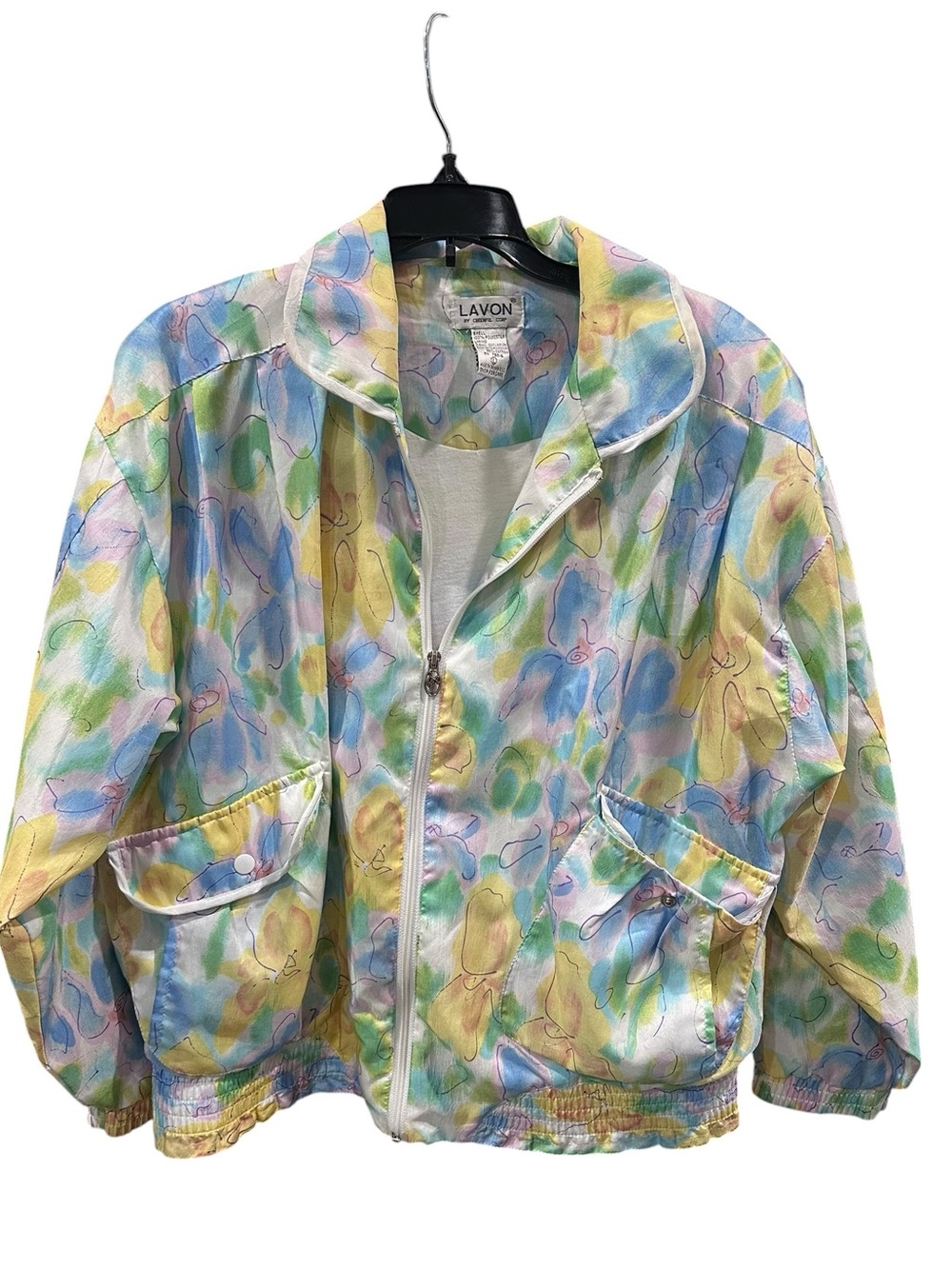 Lavon Pastel Floral‎ Lightweight Windbreaker Jacket Size Large Vintage